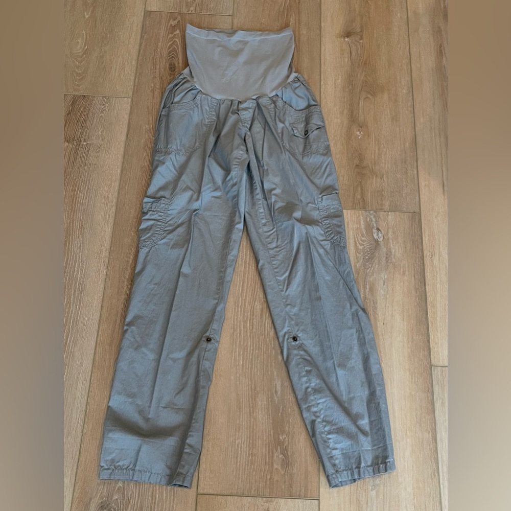 Maternity cargo pants in gray - full length but convert to capri length